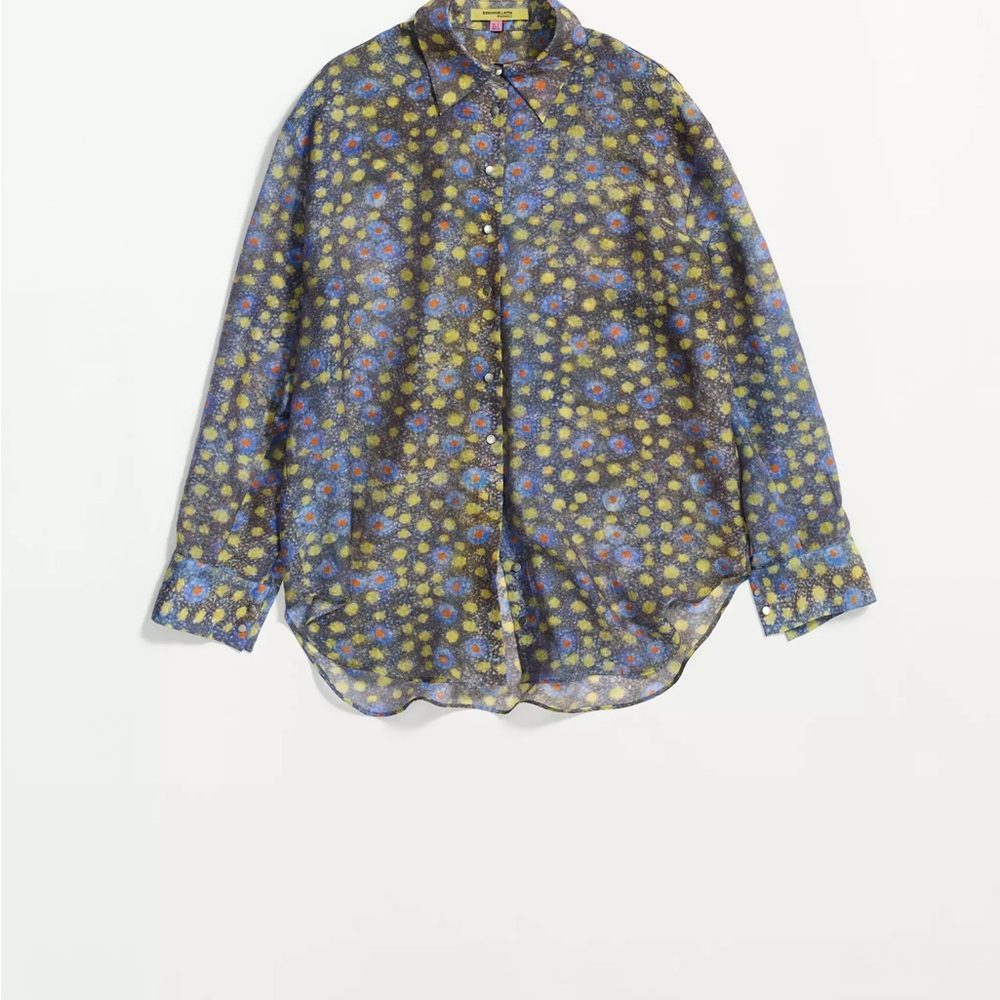 Printed Button-Up Semi-Transparent Blouse